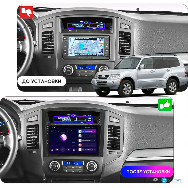 Штатная магнитола Lesko для Mitsubishi Montero IV 2006-н.в. экран 9" 2/32Gb CarPlay 4G Wi-Fi GPS Prime