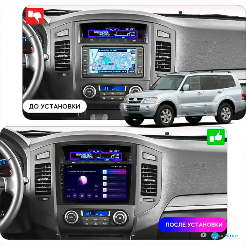 Штатная магнитола Lesko для Mitsubishi Montero IV 2006-н.в. экран 9" 4/64Gb CarPlay 4G Wi-Fi GPS Prime