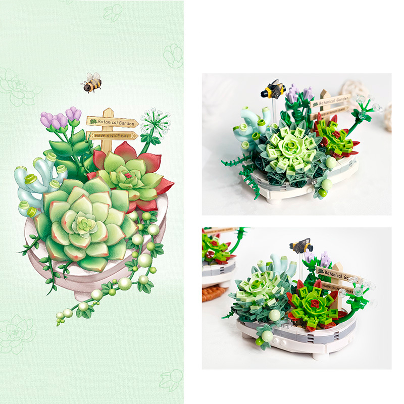 3D конструктор набор строительных блоков LOZ 1660 вечный цветок суккуленты в горшке 389 деталей пластиковый