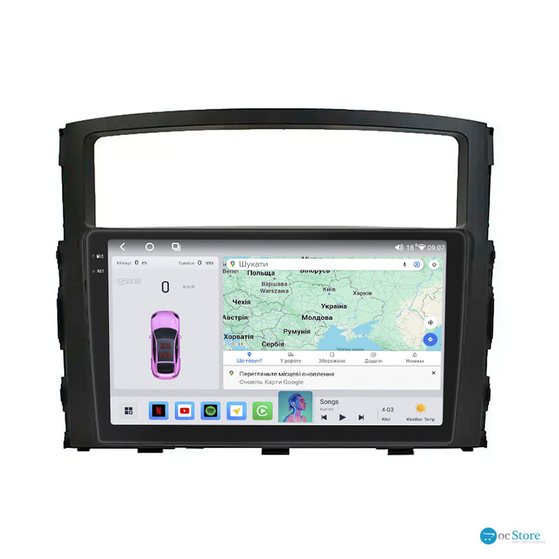 Штатная магнитола Lesko для Mitsubishi Montero IV 2006-н.в. экран 9" 4/64 QLED CarPlay 4G Wi-Fi GPS 360 Prime