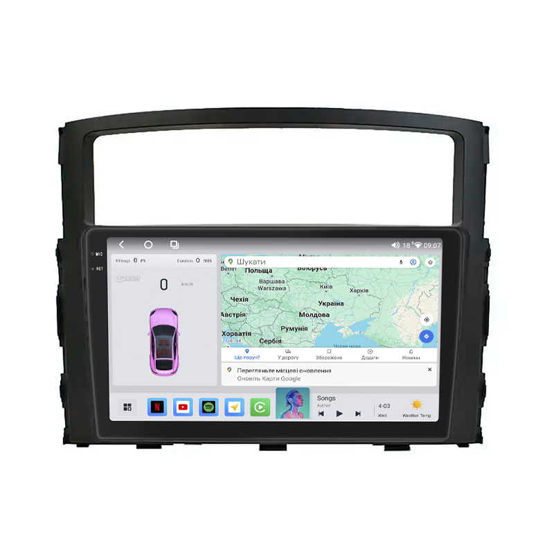 Штатная магнитола Lesko для Mitsubishi Montero IV 2006-н.в. экран 9" 4/64 QLED CarPlay 4G Wi-Fi GPS 360 Prime