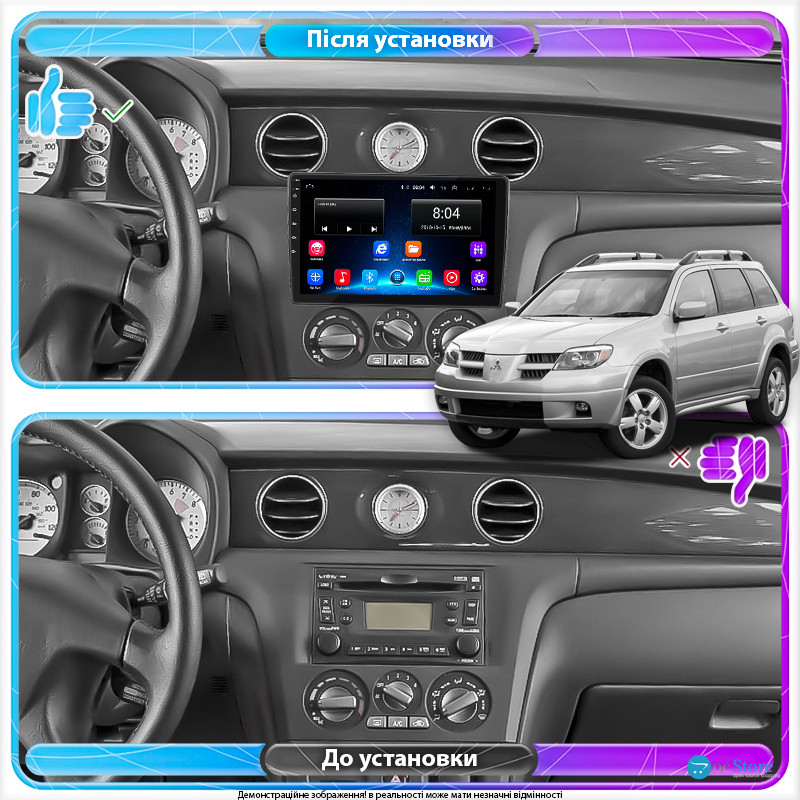 Штатная магнитола Lesko для Mitsubishi Outlander I 2002-2008 экран 10" 2/32Gb Wi-Fi GPS Base