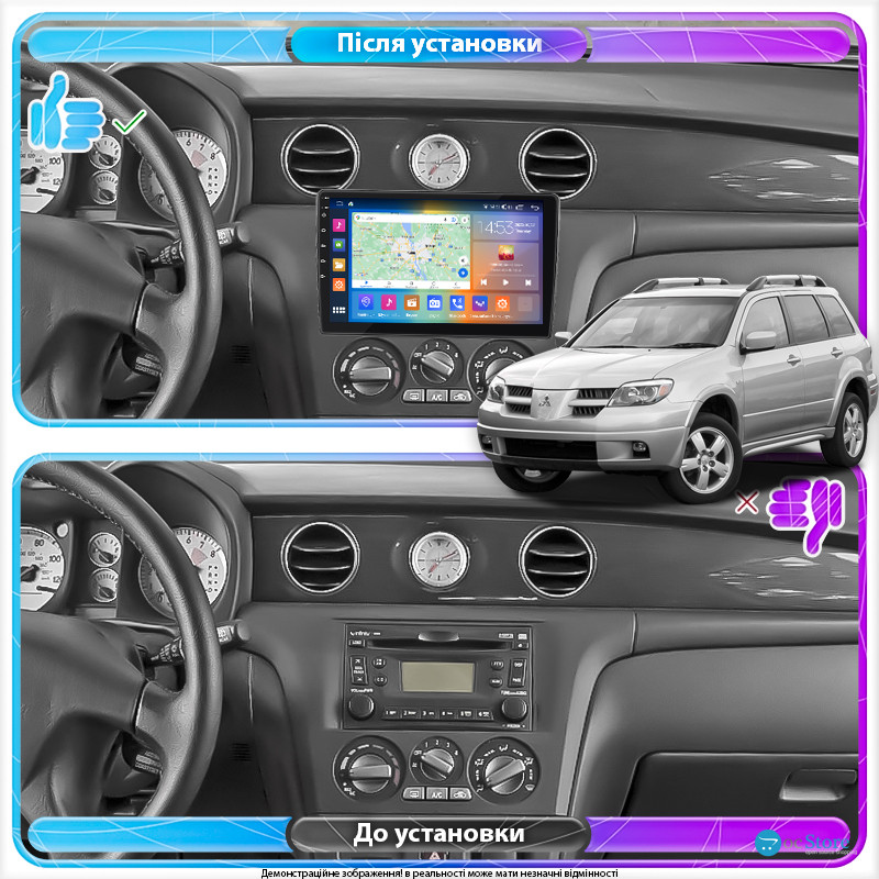 Штатная магнитола Lesko для Mitsubishi Outlander I 2002-2008 экран 10" 2/32Gb CarPlay 4G Wi-Fi GPS Prime