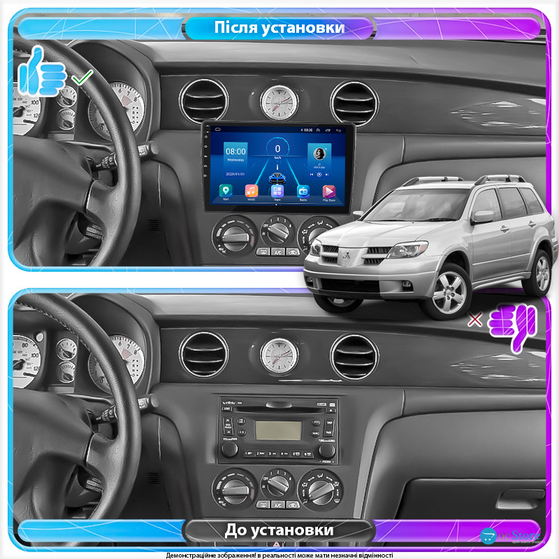 Штатная магнитола Lesko для Mitsubishi Outlander I 2002-2008 экран 10" 2/32Gb 4G Wi-Fi GPS Top