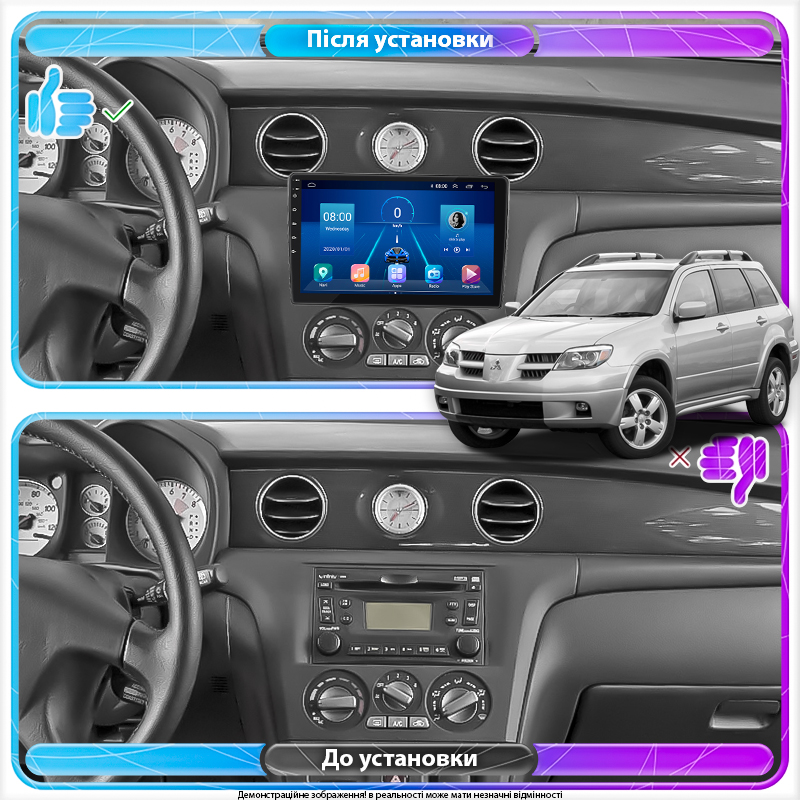 Штатная магнитола Lesko для Mitsubishi Outlander I 2002-2008 экран 10" 4/64Gb 4G Wi-Fi GPS Top