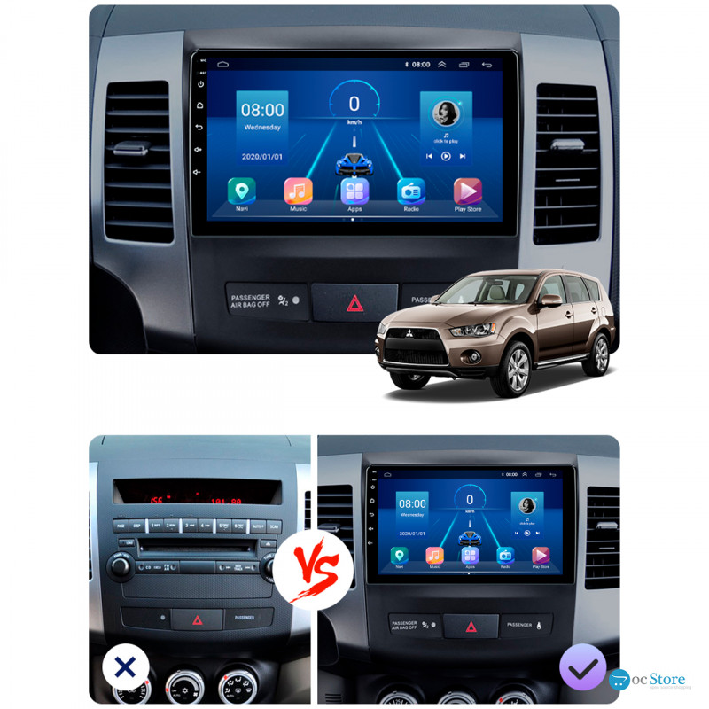 Штатная магнитола Lesko для Mitsubishi Outlander II 2005-2009 экран 9" 6/128Gb 4G Wi-Fi GPS Top
