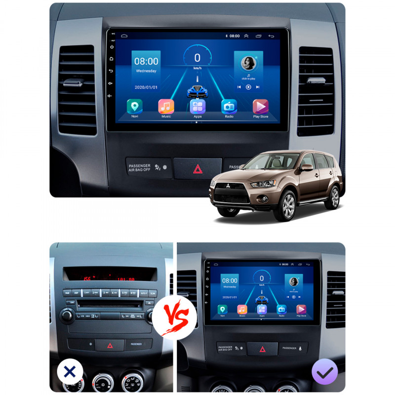 Штатная магнитола Lesko для Mitsubishi Outlander II 2005-2009 экран 9" 6/128Gb 4G Wi-Fi GPS Top