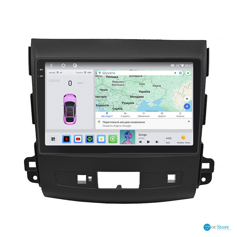 Штатная магнитола Lesko для Mitsubishi Outlander II Рестайлинг 2009-2013 экран 9" 4/64 QLED CarPlay 4G Wi-Fi GPS 360 Prime