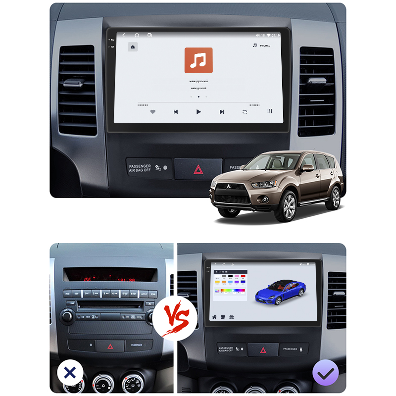 Штатная магнитола Lesko для Mitsubishi Outlander II Рестайлинг 2009-2013 экран 9" 4/64 QLED CarPlay 4G Wi-Fi GPS 360 Prime