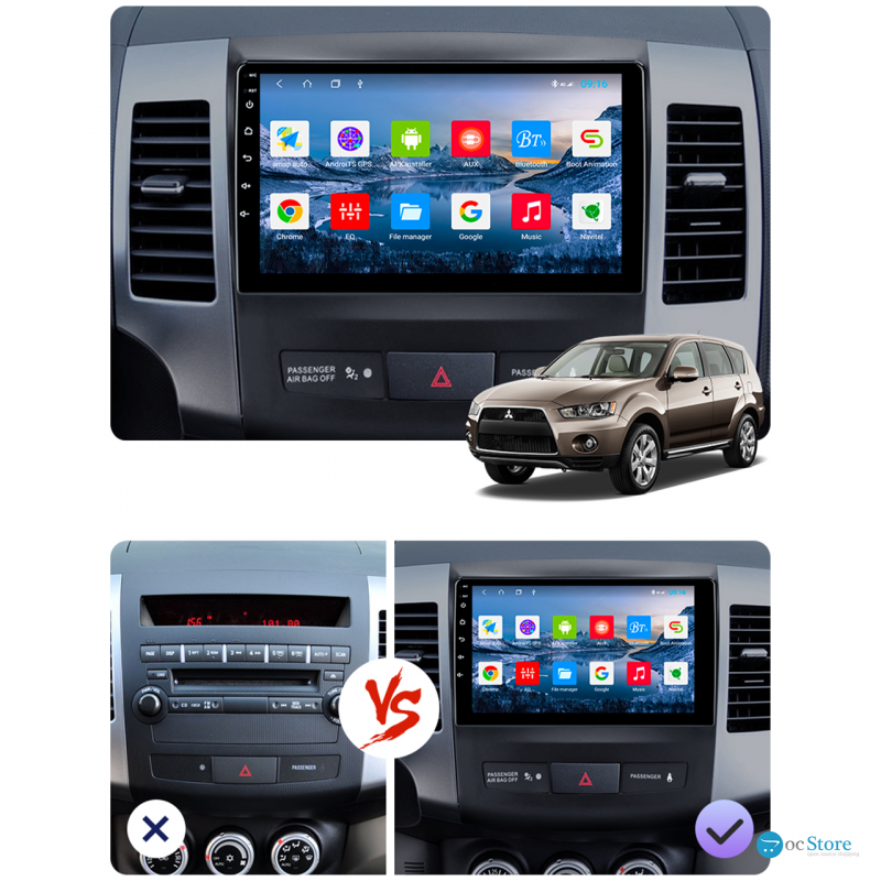 Штатная магнитола Lesko для Mitsubishi Outlander II Рестайлинг 2009-2013 экран 9" 4/64Gb 4G Wi-Fi GPS Top