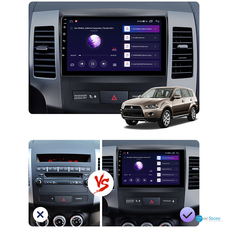Штатная магнитола Lesko для Mitsubishi Outlander II Рестайлинг 2009-2013 экран 9" 6/128Gb 4G Wi-Fi GPS Top