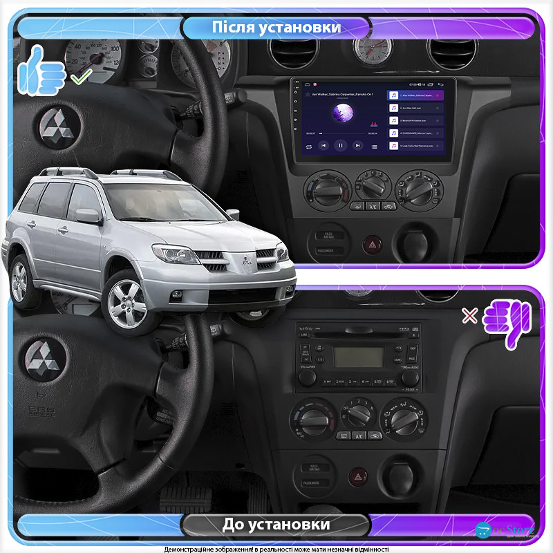 Штатная магнитола Lesko для Mitsubishi Outlander Left wheel 2003-2006 экран 9" 2/32Gb CarPlay 4G Wi-Fi GPS Prime