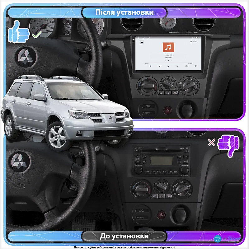 Штатная магнитола Lesko для Mitsubishi Outlander Left wheel 2003-2006 экран 9" 4/64 QLED CarPlay 4G Wi-Fi GPS 360 Prime