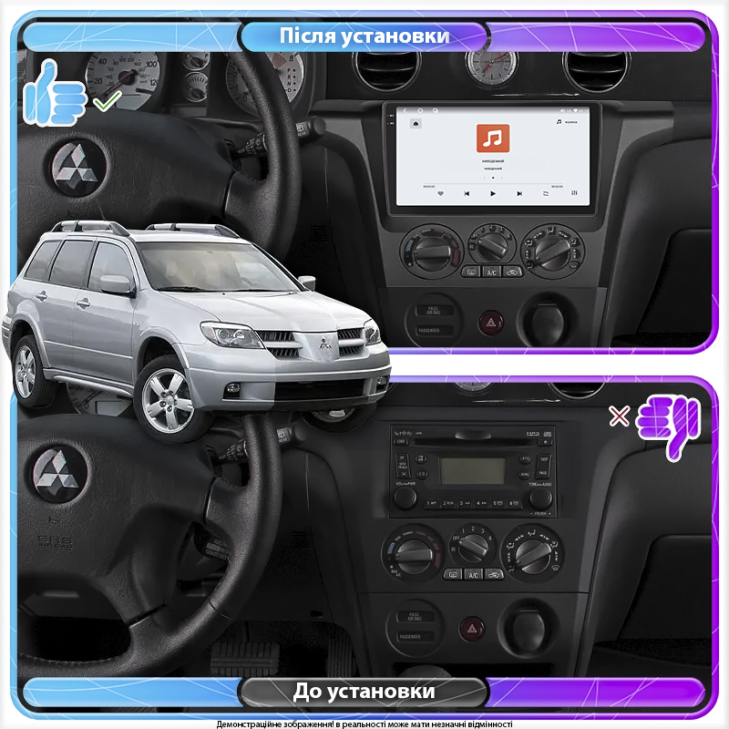 Штатная магнитола Lesko для Mitsubishi Outlander Left wheel 2003-2006 экран 9" 4/64 QLED CarPlay 4G Wi-Fi GPS 360 Prime