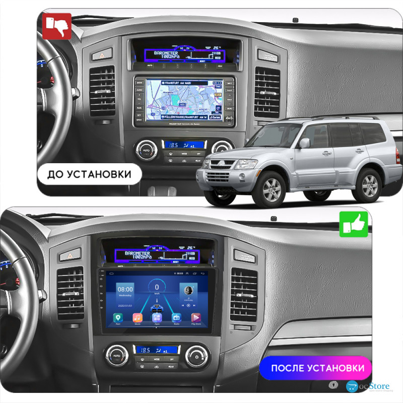 Штатная магнитола Lesko для Mitsubishi Pajero IV Рестайлинг 2 2014-н.в. экран 9" 6/128Gb 4G Wi-Fi GPS Top
