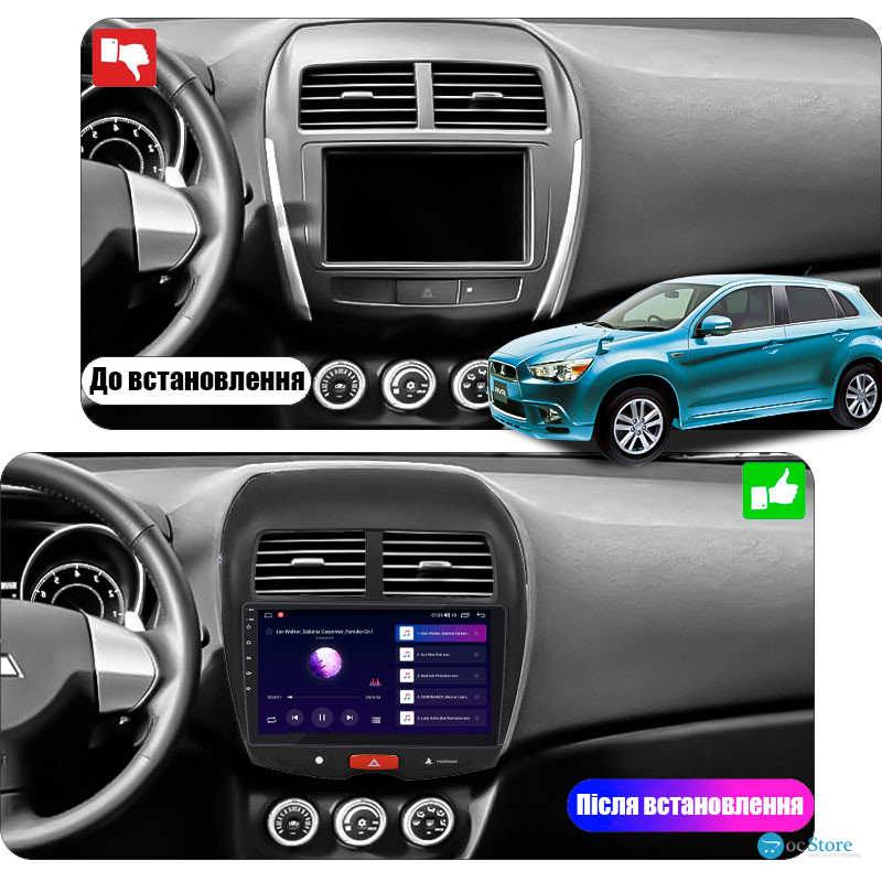 Штатная магнитола Lesko для Mitsubishi RVR III 2010-2012 экран 10" 4/64Gb CarPlay 4G Wi-Fi GPS Prime