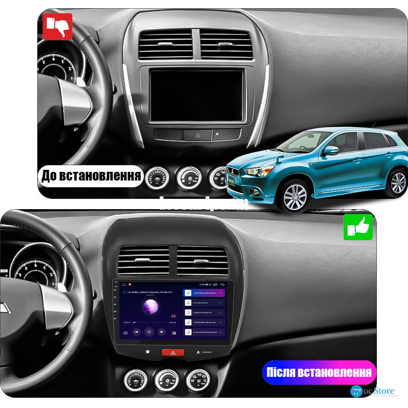 Штатная магнитола Lesko для Mitsubishi RVR III Рестайлинг 2012-2017 экран 10" 2/32Gb CarPlay 4G Wi-Fi GPS Prime