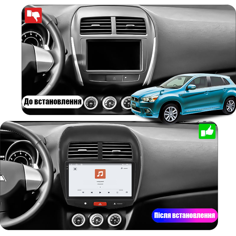 Штатная магнитола Lesko для Mitsubishi RVR III Рестайлинг 2012-2017 экран 10" 4/64 QLED CarPlay 4G Wi-Fi GPS 360 Prime