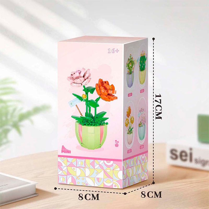 3D конструктор набор строительных блоков YZ 2080 цветочный конструктор Роза 330 деталей