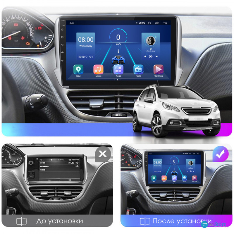 Штатная магнитола Lesko для Peugeot 2008 I Рестайлинг 2016-2019 экран 10" 2/32Gb 4G Wi-Fi GPS Top