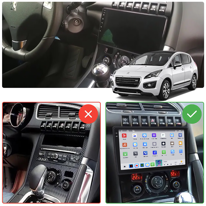 Штатная магнитола Lesko для Peugeot 3008 I Рестайлинг 2013-2016 экран 9" 4/64 QLED CarPlay 4G Wi-Fi GPS 360 Prime