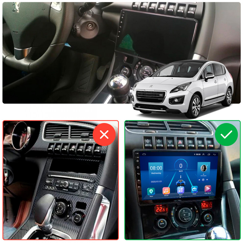 Штатная магнитола Lesko для Peugeot 3008 I Рестайлинг 2013-2016 экран 9" 6/128Gb 4G Wi-Fi GPS Top
