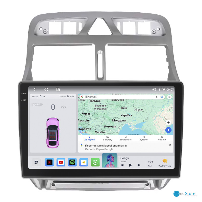 Штатная магнитола Lesko для Peugeot 307 I Рестайлинг 2005-2008 экран 9" 4/64 QLED CarPlay 4G Wi-Fi GPS 360 Prime