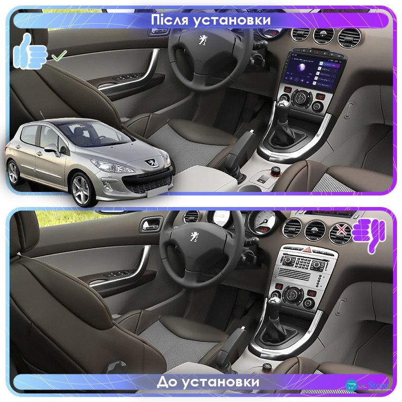 Штатная магнитола Lesko для Peugeot 308 I 2007-2011 экран 9" 4/64Gb 4G Wi-Fi GPS Top