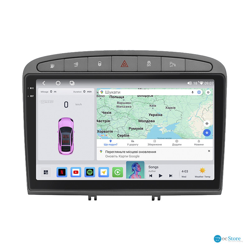Штатная магнитола Lesko для Peugeot 308 I Рестайлинг 2011-2015 экран 9" 4/64 QLED CarPlay 4G Wi-Fi GPS 360 Prime