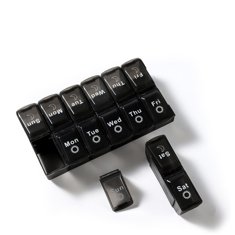 Таблетница органайзер для таблеток Day-Night на 14 отделений Black