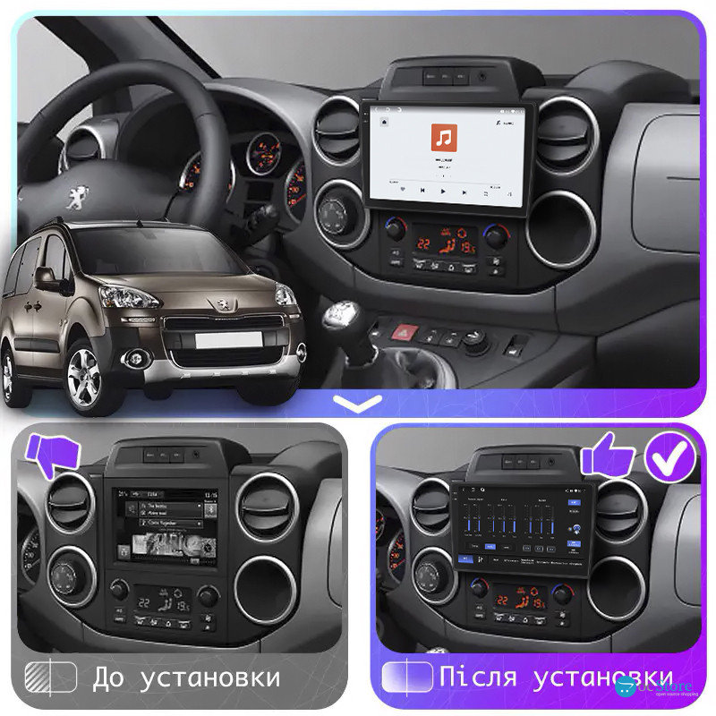 Штатная магнитола Lesko для Peugeot Partner II Рестайлинг 2012-2015 экран 9" 4/64 QLED CarPlay 4G Wi-Fi GPS 360 Prime
