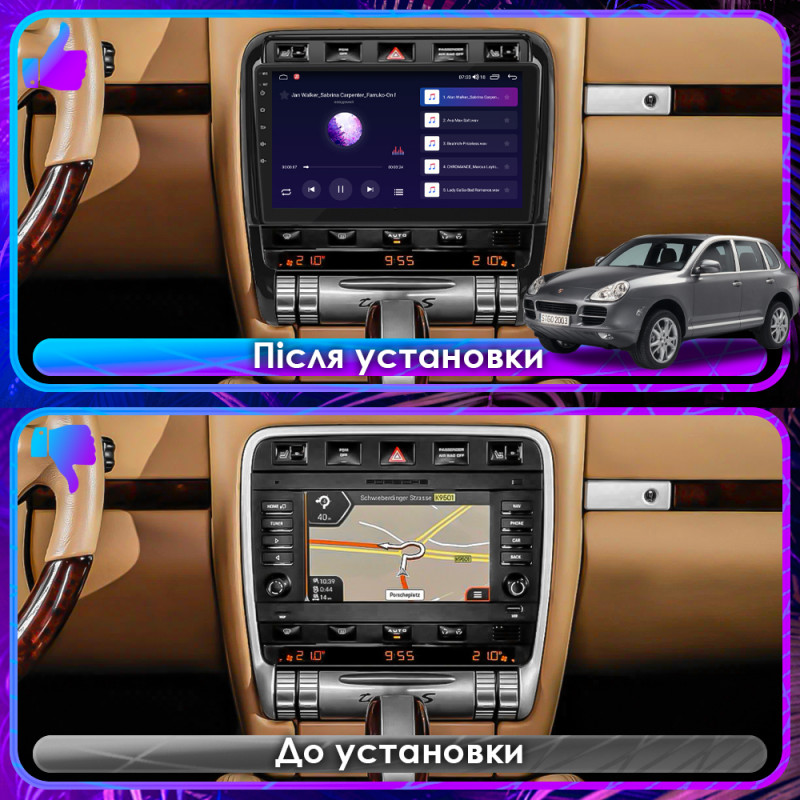 Штатная магнитола Lesko для Porsche Cayenne I (955) 2002-2007 экран 9" 2/32Gb CarPlay 4G Wi-Fi GPS Prime