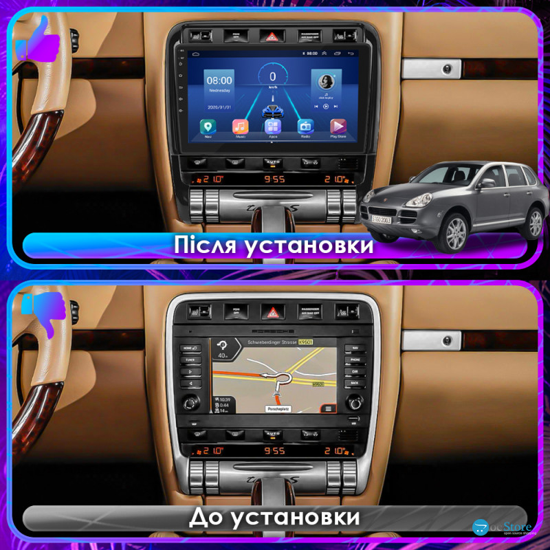 Штатная магнитола Lesko для Porsche Cayenne I (955) 2002-2007 экран 9" 4/32Gb 4G Wi-Fi GPS Top