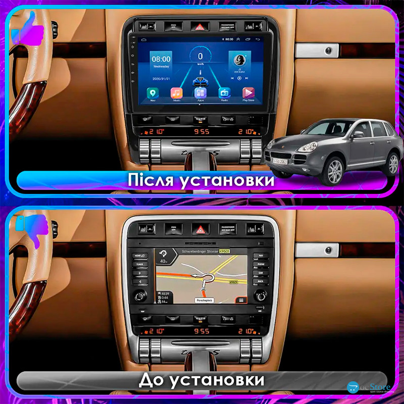 Штатная магнитола Lesko для Porsche Cayenne I Рестайлинг (957) 2007-2010 экран 9" 1/16Gb Wi-Fi GPS Base