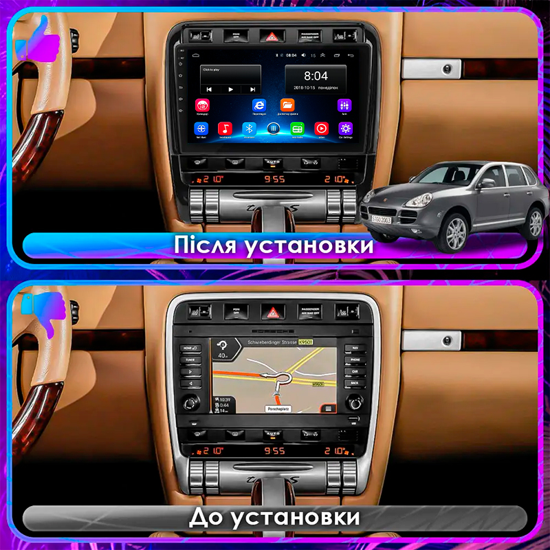 Штатная магнитола Lesko для Porsche Cayenne I Рестайлинг (957) 2007-2010 экран 9" 2/32Gb Wi-Fi GPS Base