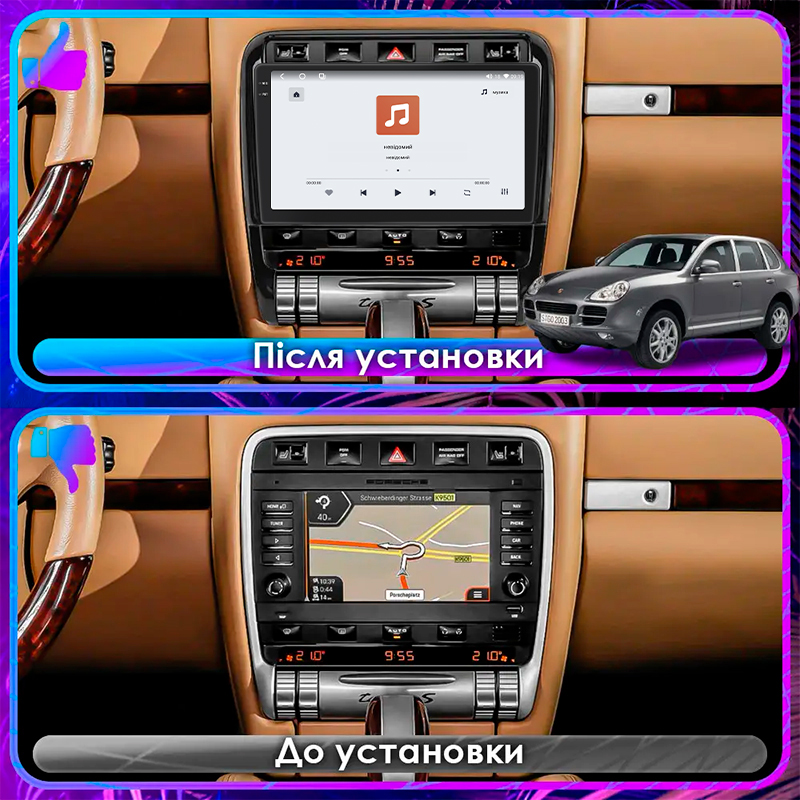Штатная магнитола Lesko для Porsche Cayenne I Рестайлинг (957) 2007-2010 экран 9" 4/64 QLED CarPlay 4G Wi-Fi GPS 360 Prime