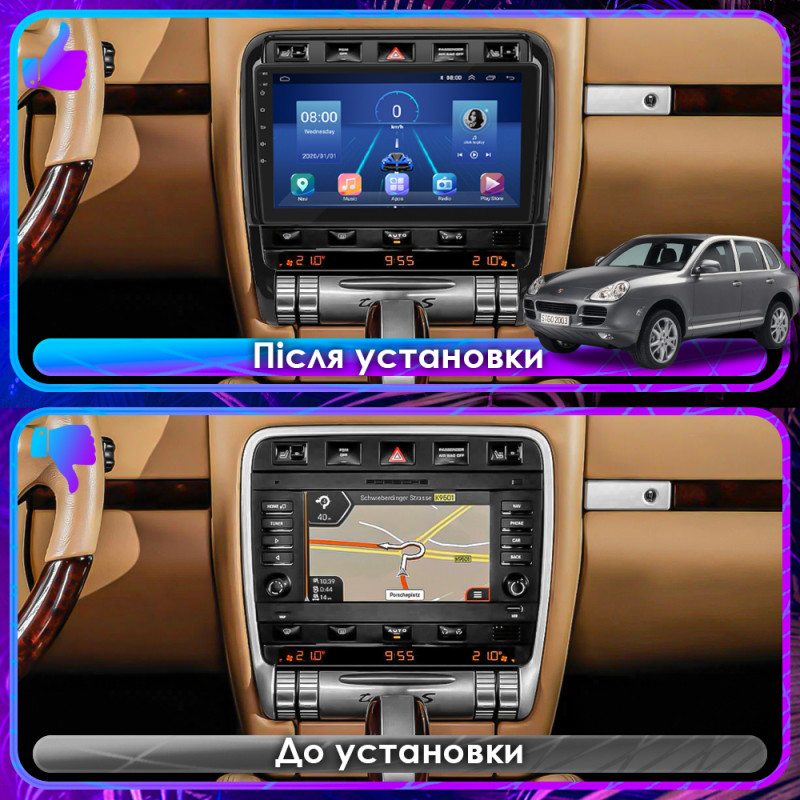 Штатная магнитола Lesko для Porsche Cayenne I Рестайлинг (957) 2007-2010 экран 9" 2/32Gb 4G Wi-Fi GPS Top