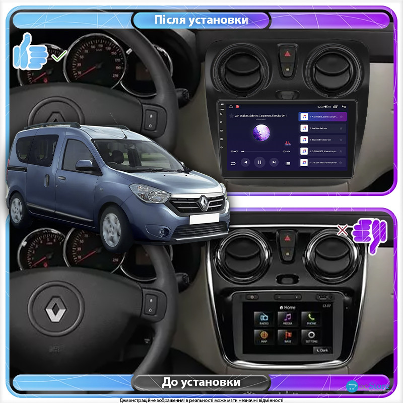 Штатная магнитола Lesko для Renault Dokker I 2012-2021 экран 9" 6/128Gb 4G Wi-Fi GPS Top
