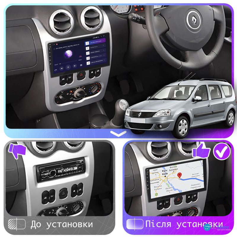 Штатная магнитола Lesko для Renault Logan I Рестайлинг 2009-2015 экран 9" 2/32Gb CarPlay 4G Wi-Fi GPS Prime