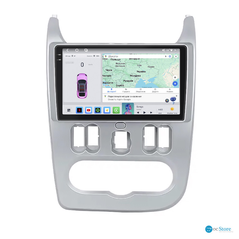 Штатная магнитола Lesko для Renault Logan I Рестайлинг 2009-2015 экран 9" 4/64 QLED CarPlay 4G Wi-Fi GPS 360 Prime