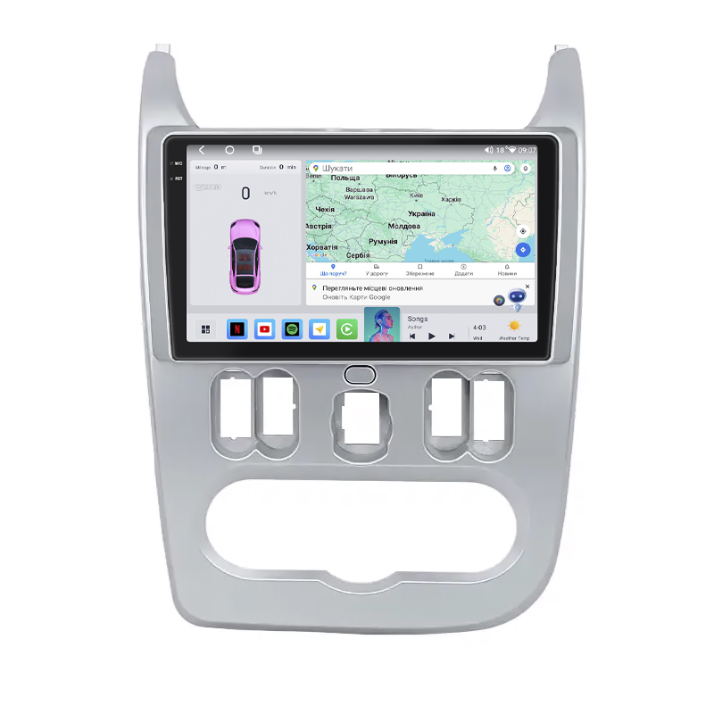 Штатная магнитола Lesko для Renault Logan I Рестайлинг 2009-2015 экран 9" 4/64 QLED CarPlay 4G Wi-Fi GPS 360 Prime