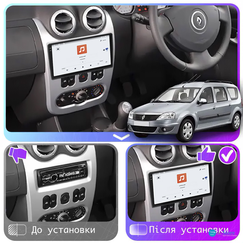 Штатная магнитола Lesko для Renault Logan I Рестайлинг 2009-2015 экран 9" 4/64 QLED CarPlay 4G Wi-Fi GPS 360 Prime
