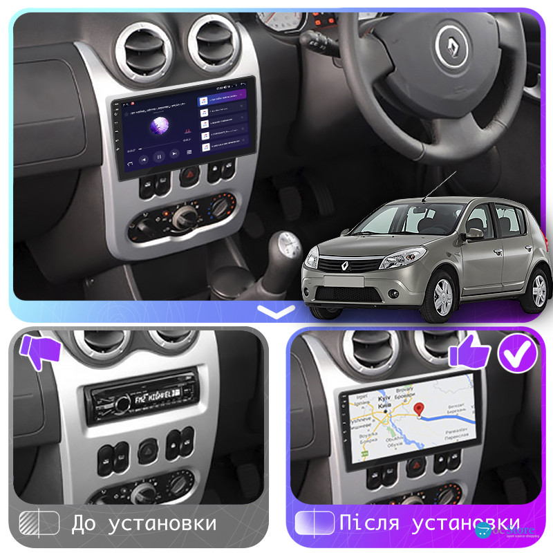 Штатная магнитола Lesko для Renault Sandero I 2009-2014 экран 9" 2/32Gb CarPlay 4G Wi-Fi GPS Prime