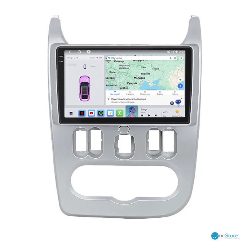 Штатная магнитола Lesko для Renault Sandero I 2009-2014 экран 9" 4/64 QLED CarPlay 4G Wi-Fi GPS 360 Prime