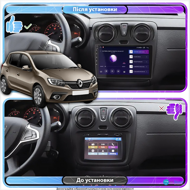 Штатная магнитола Lesko для Renault Sandero II Рестайлинг ver 3 2018-н.в экран 9" 2/32Gb CarPlay 4G Wi-Fi GPS Prime