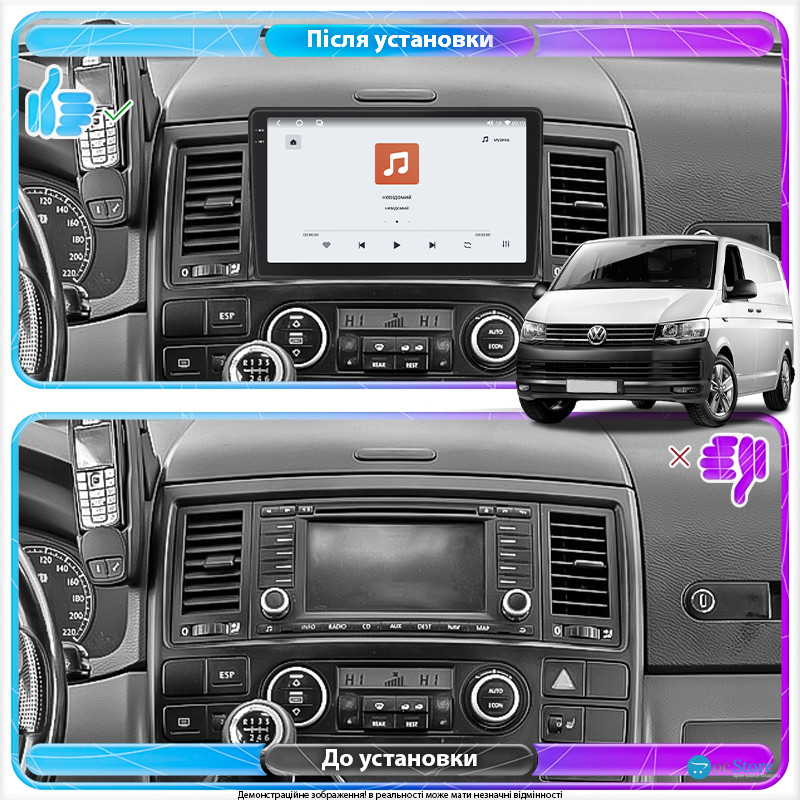 Штатная магнитола Lesko для Volkswagen Multivan T5 Рестайлинг 2009-2015 экран 9" 4/64 QLED CarPlay 4G Wi-Fi GPS 360 Prime