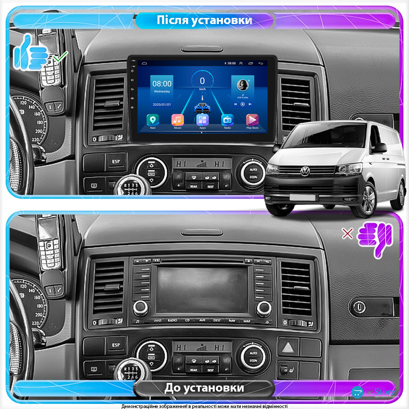 Штатная магнитола Lesko для Volkswagen Multivan T5 Рестайлинг 2009-2015 экран 9" 2/32Gb 4G Wi-Fi GPS Top