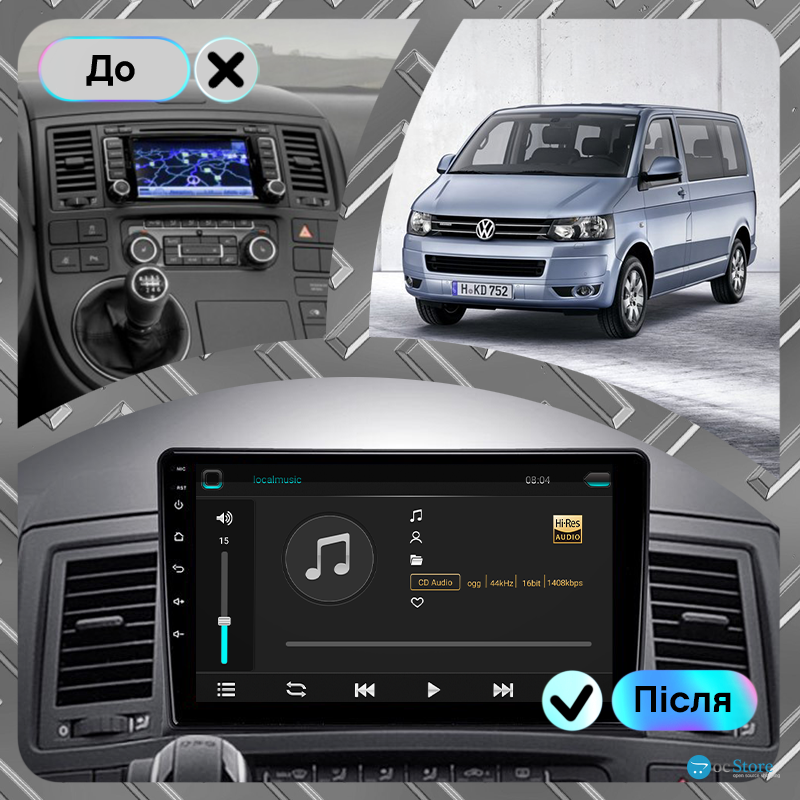 Штатная магнитола Lesko для Volkswagen Multivan T5 Рестайлинг 2009-2015 экран 9" 6/128Gb 4G Wi-Fi GPS Top
