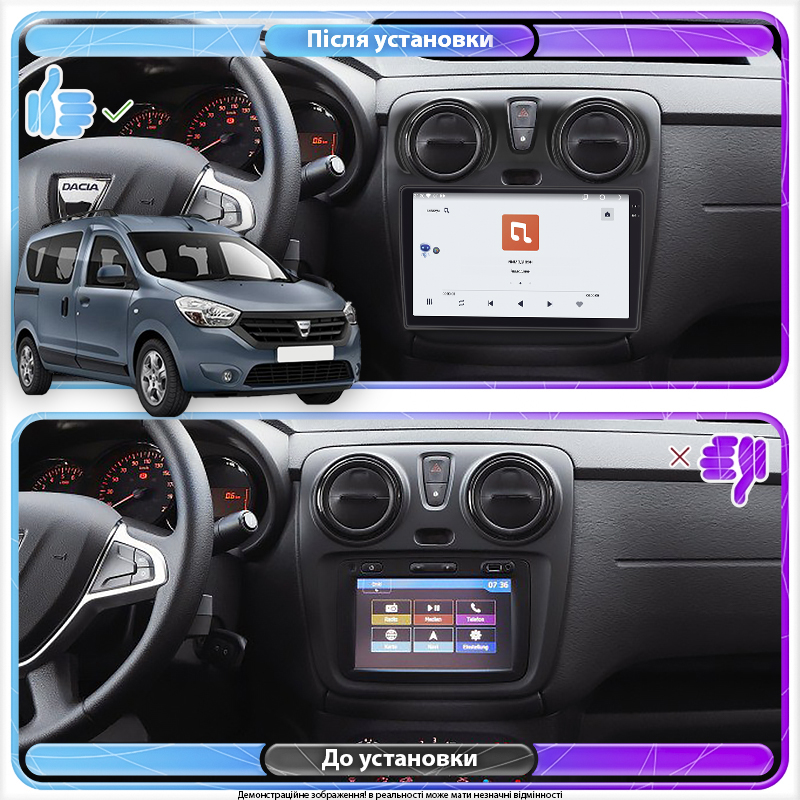 Штатная магнитола Lesko для Dacia Dokker I ver 2 2012-2017 экран 9" 4/64 QLED CarPlay 4G Wi-Fi GPS 360 Prime