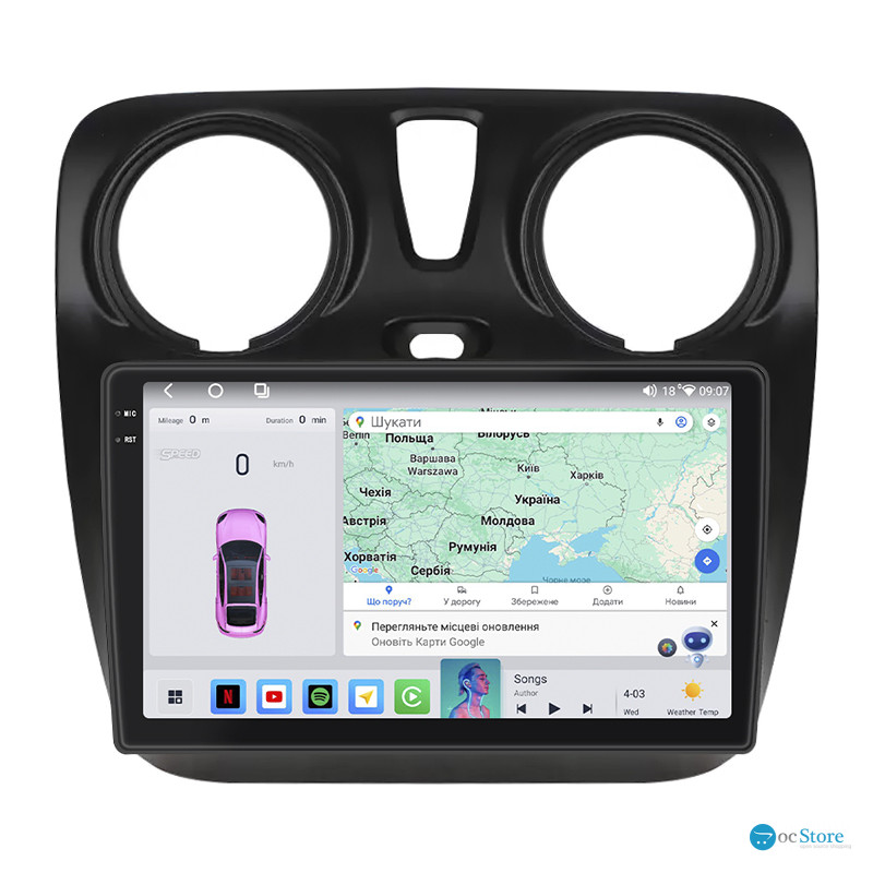 Штатная магнитола Lesko для Dacia Dokker I Рестайлинг ver 2 2017-н.в экран 9" 4/64 QLED CarPlay 4G Wi-Fi GPS 360 Prime
